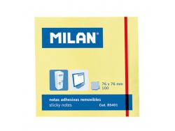 Milan Bloc de 100 Notas Adhesivas - Removibles - 76mm x 76mm - Color Amarillo Claro