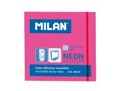 Milan Bloc de 100 Notas Adhesivas - Removibles - 76mm x 76mm - Color Rosa Neon