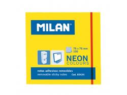 Milan Bloc de 100 Notas Adhesivas - Removibles - 76mm x 76mm - Color Amarillo Neon