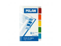 Milan Bloc de 100 Puntos de Pagina de Colores - Parte Transparente Adhesiva - Plastico - Removibles - Medidas 45mm x 12mm - Colores Surtidos