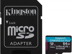 Kingston Tarjeta Micro SDXC 64GB UHS-I U3 V30 Clase 10 170MB/s Canvas Go Plus con Adaptador