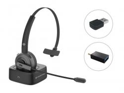 Conceptronic Auricular Mono Bluetooth con Microfono Giratorio y Flexible - Cancelacion de Ruido - Adaptador de Audio Bluetooth - Adaptador USB-C a USB-A