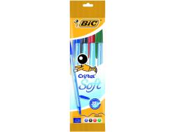 Bic Cristal Soft Pack de 4 Boligrafos de Bola - Punta Media de 1.2mm - Trazo 0.45mm - Escritura mas Fluida - Colores Surtidos