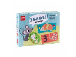 Apli Set de 3 juegos Animales: 1 Puzzle de 24 Piezas, 1 Domino de 36 Piezas y 1 Memory de 24 Piezas