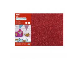 Apli Pack de 3 Goma Eva Purpurina Roja 600 x 400 mm - Grosor 2 mm - Impermeable - Moldeable al Calor - Color Rojo