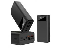 XO PR123 Powerbank 30000mAh - 4 Salidas USB-A - Entradas microUSB, USB-C y Lightning - Pantalla LCD - Funcion Linterna - Carga Rapida - Resistente