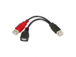Aisens Cable USB 2.0+Alimentacion - Tipo A/M+A Alimentacion/M-A Hembra - 15cm - Color Negro