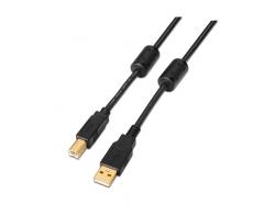Aisens Cable USB 2.0 Impresora Super Alta Calidad con Ferrita - Tipo A Macho a Tipo B Macho - 5.0m - Color Negro