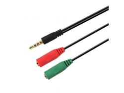Aisens Cable Adaptador Audio JACK 3.5 4 Pines/M-2xJACK 3.5 3 Pines/H - 20cm - Color Negro