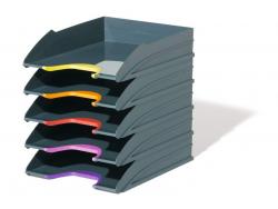 Durable Varicolor Tray Set A4 Juego de 5 Bandejas Portadocumentos - Apilables en Vertical y Escalonadamente - Zonas de Agarre en Distintos Colores - Color Gris Oscuro