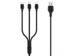 XO Cable de Carga Rapida 3 en 1 - Micro, Tipo C y Lightning a USB - 1m - Color Negro