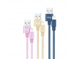 Nanocable Pack de 3 Cables Mallados USB-A Macho a Lightning Macho - Longitud 1m - Colores Rosa, Dorado y Azul