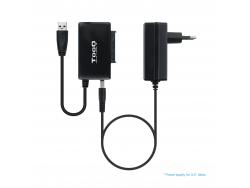 Tooq Adaptador USB 3.0 USB-A a SATA para Discos Duros de 2.5” y 3.5” con Alimentador - Color Negro