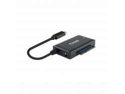 Tooq Adaptador USB 3.0 USB-C a SATA para Discos Duros de 2.5” y 3.5” con Alimentador - Color Negro