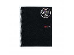 Miquel Rius Notebook6 Cuaderno de Espiral Formato A4 - 150 Hojas de 70gr Microperforadas con 2 Taladros - Cubiertas de Polipropileno - Cuadricula 5x5 - Color Negro