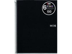 Miquel Rius Notebook6 Cuaderno de Espiral Formato A5 - 150 Hojas de 70gr Microperforadas con 2 Taladros - Cubiertas de Polipropileno - Cuadricula 5x5 - Color Negro