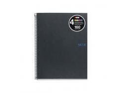 Miquel Rius Notebook4 Cuaderno de Espiral Formato A5 - 160 Hojas de 90gr Microperforadas con 2 Taladros - Cubiertas de Carton Extraduro - Cuadricula 5x5 - Color Gris Oscuro