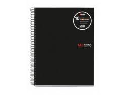Miquel Rius Notebook10 Cuaderno de Espiral Formato A4 - 200 Hojas de 70gr Microperforadas con 4 Taladros - Cubiertas de Polipropileno - Cuadricula 5x5 - Color Negro