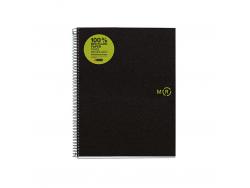 Miquel Rius Notebook4 Eco Cuaderno de Espiral Formato A5 - Papel 100% Recuperado Post-Consumo - 120 Hojas de 80gr Microperforadas con 2 Taladros - Cubiertas de Polipropileno Reciclado - Cuadricula 5x5 - Color Negro