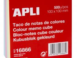 Apli Taco de Notas 100x100mm 500 Hojas - Colores Pastel - Adhesivo de Calidad - Facil de Despegar - Ideal para Notas y Recordatorios - Practico Tamaño - Suave Tonalidad Pastel