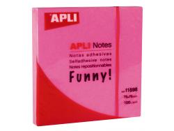 Apli Notas Adhesivas Funny 75x75mm - Bloc de 100 Hojas - Adhesivo de Calidad - Facil de Despegar - Rosa Fluorescente