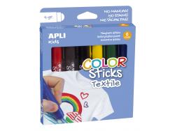 Apli Color Sticks Textil - Pack 6 Unidades de 6g - Colores Surtidos Resistentes Al Lavado - Secado Al Aire en 12 Horas - Colores Nitidos y Vivos - Distintos Acabados Segun la Presion - sin Disolventes