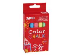 Apli Tizas Redondas de Colores Surtidos - Pack de 10 Tizas de Ø 9 x 80mm - sin Polvo - Ideales para Escribir, Dibujar y Colorear en Pizarras y Pavimentos - Aptas para Uso Escolar