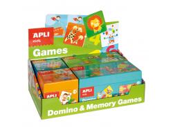 Apli Juegos de Memoria y Domino - 2 Juegos de Memory (Disfraces y Animales) - 2 Juegos de Domino (Numeros y Transportes) - Piezas Resistentes y Seguras - Desarrolla Habilidades y Capacidades