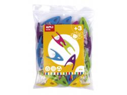 Apli Pinzas de Plastico para Niños - Tamaño 60x33x15 - Colores Surtidos: Amarillo, Fucsia, Lila, Verde y Azul - Alto Valor Didactico - Formato Maxi