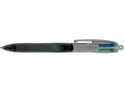 Bic 4 Colours Grip Pro Boligrafo de Bola Retractil con Grip - Punta Media de 1mm - Trazo de 0.4mm - Tinta con Base de Aceite - Cuerpo Gris/Negro Transparente - 4 Colores
