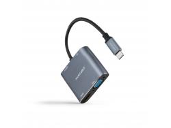 Nanocable Conversor USB-C a HDMI, VGA, USB 3.0 y USB-C PD - Longitud del Cable 15cm - Color Gris