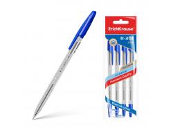 Erichkrause Pack de 4 Boligrafos R-301 Classic Stick 1.0 - Cuerpo Transparente Hexagonal - Punta de 1.0mm - Tinta de Secado Rapido - Color Azul