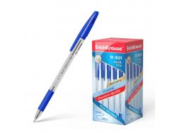 Erichkrause Boligrafo R-301 Classic Stick&Grip 1.0 - Cuerpo Transparente Hexagonal - Zona de Agarre de Goma - Capuchon Ventilado - Tinta de Secado Rapido - Color Azul