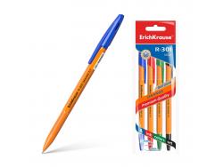 Erichkrause Pack de 4 Boligrafos R-301 Naranja Stick 0.7 - Cuerpo Hexagonal Opaco - Punta de 0.7mm - Tinta de Secado Rapido - Color Azul