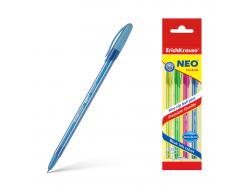 Erichkrause Neo Cocktail Pack de 4 Boligrafos Stick Brillante y Desechable - Punta de Aguja Fina - Tinta Semi-Gel - Color Azul