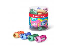 Erichkrause Joy Sacapuntas de Plastico - Colores Brillantes - Clip Comodo - Orificio de 8mm - Cuchilla de Acero al Carbono en Forma de Espiral - Color Surtido