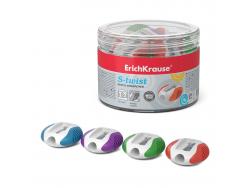 Erichkrause S-Twist - Sacapuntas de Plastico con Bordes de Goma Antideslizantes - Orificio de 8mm - Cuchilla en Forma de Espiral - Color Surtido