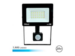Elbat Foco LED con Sensor de Movimiento - Potencia: 20W - Lumenes: 1900 - Luz Fria 6.500K - Vida Util: 30.000 - 50.000 Horas - Angulo 120º - Proteccion IP44 - Distancia de Deteccion: 5 a 12 Metros