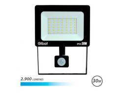 Elbat Foco LED con Sensor de Movimiento - Potencia: 30W - Lumenes: 2900 - Luz Fria 6.500K - Vida Util: 30.000 - 50.000 Horas - Angulo 120º - Proteccion IP44 - Distancia de Deteccion: 5 a 12 Metros