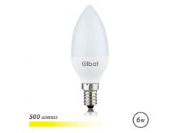 Elbat Bombilla LED - Potencia 6W - Lumenes 500 - Tipo de Luz 3000K Luz Calida - Casquillo E14 - Angulo 180º - Dimensiones 37X100mm - 30.000 Horas de Vida - 15.000 Encendidos - Color Blanco