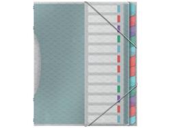 Esselte Colour'Breeze Clasificador con 12 Pestañas Multicolor - Para Formato A4 - 3 Solapas en la Contraportada - Polpropileno en Relieve - Cierre con Goma Elastica - Color Translucido