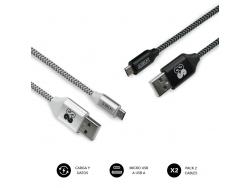 Subblim Pack de Cables USB a y Micro USB - Alta Velocidad de Carga - Sincronizacion de Datos hasta 480 Mbps - Fibra de Nailon Resistente - Color Negro/Plata
