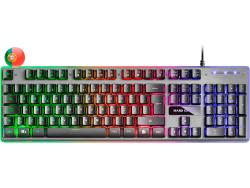Mars Gaming Teclado Gaming MK220 - Tecnologia H-MECH - Iluminacion FRGB Rainbow - Panel de Aluminio - Base de ABS Reforzado - Portugues - Color Negro