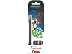 Pentel Hybrid Dual Metallic Pack de 4 Boligrafos de Bola con Tinta Gel Brillante - Punta 1mm - Trazo 0.5mm - Colores Brillantes Surtidos