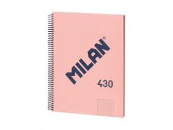 Milan Serie 1918 Cuaderno Espiral Formato A4 Cuadricula 5x5mm - 80 Hojas de 95 gr/m2 - Microperforado, 4 Taladros - Color Rosa