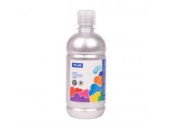 Milan Botella de Tempera 500ml - Tapon Dosificador - Secado Rapido - Mezclable - Color Plata