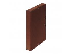 Dohe Caja para Proyectos Lomo 3cm - Carton Forrado con Papel Impreso y Plastificado - Cierre con Gomas - Color Cuero