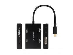 Nanocable Conversor USB-C/M a HDMI/H + DVI/H + DP/H + VGA/H - 10cm - Color Negro