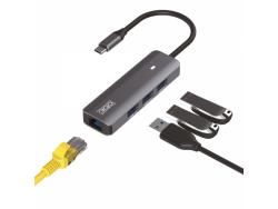 3GO HUB USB - 3 PUERTOS USB3.0 + 1 Puerto ETHERNET - Color Plata