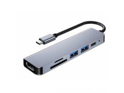 3GO HUB USB 3.0 - TYPE-C - USB-A + CR + HDMI 4K - Color Plata